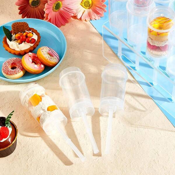 10-Pack Reusable Plastic Push Pop Containers With Lids - Transparent Push-Up Cake Shooters For Desserts, Ice Cream, And Baking Mold
