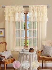 1pc Sheer Curtain With Multilayer Lace Trim, Allows Light Penetration With Privacy, Rod Pocket Top Design, Made Of Premium Soft Fabric, Good Drape, Suitable For Living Room, Bedroom, Bay Window And More - Multicolor - View 1