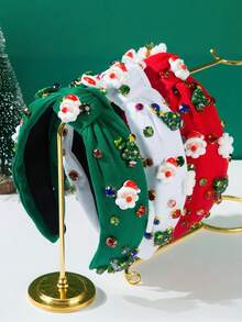 1 件圣诞老人头带，打结宽边面料交叉顶结头饰，适合圣诞派对、舞台表演、发带、发箍、发饰 - 彩色 - 查看 2