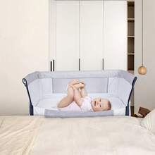 2-In-1 Foldable Wheeled Bassinet, Baby Bassinet, Baby Sleeper, Baby Changing Table, Height-Adjustable Multifunctional Bed, Changing Table, Storage Space Underneath, With Mosquito Net, Height-Adjustable, For 0-3 Years, Multiple Colors Available - Navy Blue - View 5