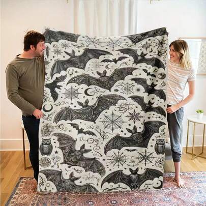 GEL HUT MUN Pumpkin Spider Web Cat Flannel Blanket, Pumpkin And Bat Pattern - Soft And Warm, Suitable For Sofa, Bed, Car, Office, Camping - All Season Gift, A Modern Style Halloween Flannel Blanket, Design Inspired By Bats, Spiders And Spider Webs, Suitable For Sofa, Bedroom Use, All Season Comfort, Halloween Blanket, Orange Pumpkin Blanket, Pumpkin, Leaves, Autumn Plaid Blanket