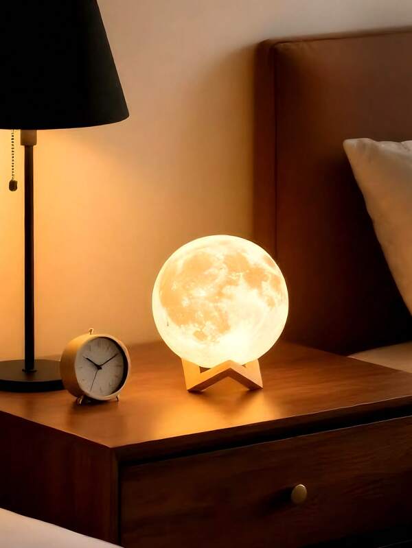 1 pieza Lámpara de planeta y luna pintada a mano DIY, lámpara de luna con soporte de plástico, luz de luna 3D impresa LED, perfecta para cumpleaños, aniversario, decoración del hogar, San Valentín, Navidad, Halloween, Acción de Gracias, regalo de cumpleaños, personalizable