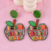 4/2pcs Colorful Pencil, Book Acrylic Stud Earrings, Cartoon Dangle Earrings, Suitable For Teacher's Day, Graduation, Back To School, Party, Street Style, Vacation, Daily Wear, Halloween, Christmas (No Card Included)
