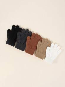 5 Pairs Kids Autumn/Winter Elastic Knitted Warm Gloves, Multiple Colors ...
