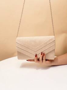 Bolso de mano de terciopelo beige para mujer, bolso formal de fiesta con correa de cadena desmontable - Albaricoque - Ver 5