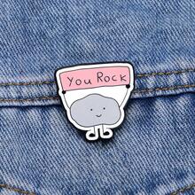 1 件 You Rock 可爱珐琅别针徽章 - 异想天开的云形合金胸针，带有粉色“YOU ROCK”珐琅，耐用的金属配件，适用于衣服、背包、夹克 - 粉紅色和灰色 - 查看 5