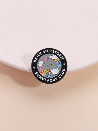 1pc Daily Shitstorm Survivors Club Interesting Rainbow Lightning Cloud Brooch Pin, Fashion Jewelry Accessory Suitable For Men And Women, Great Gift For Friends