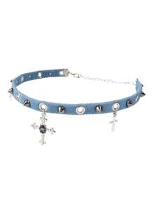 2 件套少女腰带和颈链套装 - 星星铆钉、心形铆钉/十字架吊坠、朋克 - Y2K 风格,适合前卫返校装和街头服饰 - 彩色 - 查看 8