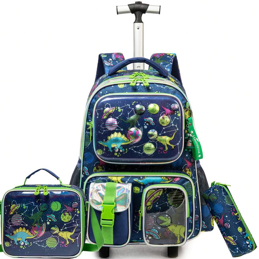 Mochila con ruedas para niños con lonchera y estuche de lápices, set de 3 piezas de equipaje escolar para viajes y regreso a clases - Ver 1