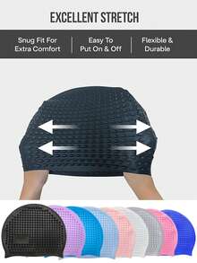 Waterproof Swim Cap For Men And Women - High Elasticity, Ear Protection, And Long Hair Coverage - Large Elastic Silicone Diving Cap, Silicone Swimming Cap, High Elasticity, Thickened Design Suitable For Long And Short Hair, Keeps Hair Dry, Easy To Remove, Suitable For Outdoor Water Sports, Durable Swimming Accessories - Ideal Choice For Valentine's Day, Carnival, Beach Essentials, Beach Accessories, Pool Float - Multicolor - View 6