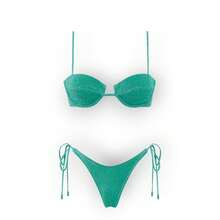 Bikini Set Glossy String  Soild Swimsuit Women's Fashion Bikini Green Halter Sport Swimsuit Beach Vacation Low Cut Shiny Two Piece Tie - màu xanh lá - Xem 3