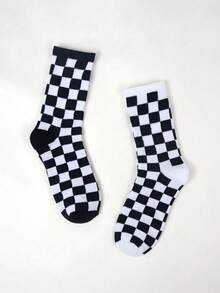 1/2/3/5/Pairs Black And White Checkered Pattern Tube Socks For Men And Women, Personalized Casual Sports Socks, Suitable For All Seasons, Ideal For Outdoors, Parties, Gifts, Gothic Style, School, Soft, Breathable. - Multicolor - View 4