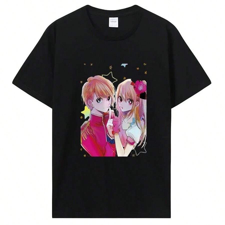 COOL SUMMER Oshi No Ko Anime Print Women T-Shirt Cute Ai Ruby And Aqua Short Sleeve T Shirt Female Kawaii Casual 2025 Summer Y2k Clothes Top - Black - View 1