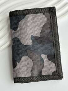 Pared plegable de 3 piezas, estampado de dibujos animados y Camlage, material de poliéster duradero con bolsillo con cremallera y llavero, monedero de uso diario