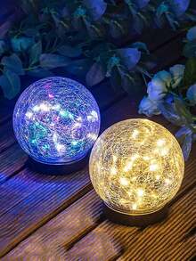 1 件太阳能裂纹玻璃球路灯户外装饰，桩式花园走道灯带自动开/关，防水 LED 适用于庭院小路