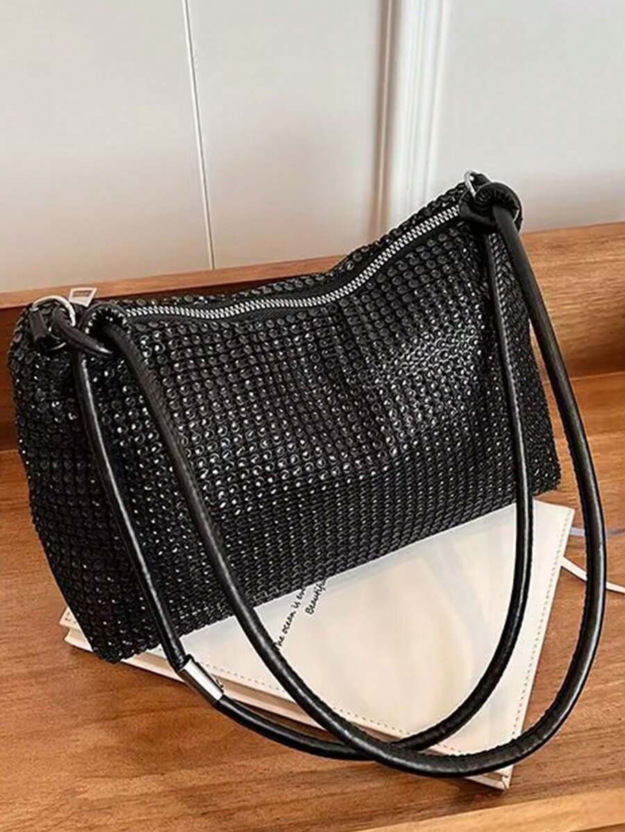 Túi xách thời thượng năm nay, túi tote đính sequin phong cách Hàn Quốc mới dành cho nữ, túi đeo vai vuông nhỏ. - màu đen - Xem 1