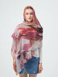 1 buc Eșarfă pentru femei, stil boem, cu imprimeu satinat în acuarelă, șal multicolor cu protecție solară, eșarfă elegantă și versatilă, potrivită pentru asortare zilnică