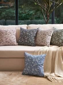 2 件复古花卉印花枕套，圣诞节、年终冬季花卉装饰枕套，柔软植物印花沙发靠垫套，适用于卧室、客厅、餐厅、宿舍、返校季节家居装饰腰垫套（不含枕芯） - 黑色 - 查看 4