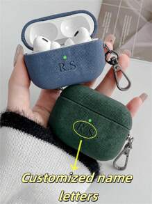 [Customized]Personalized Luxury Laser Lettering Name DIY Customized Suede Cover Compatible With Pro 1 2 3 4 Pro 2 Couple Earphone Case With Keychain Cases