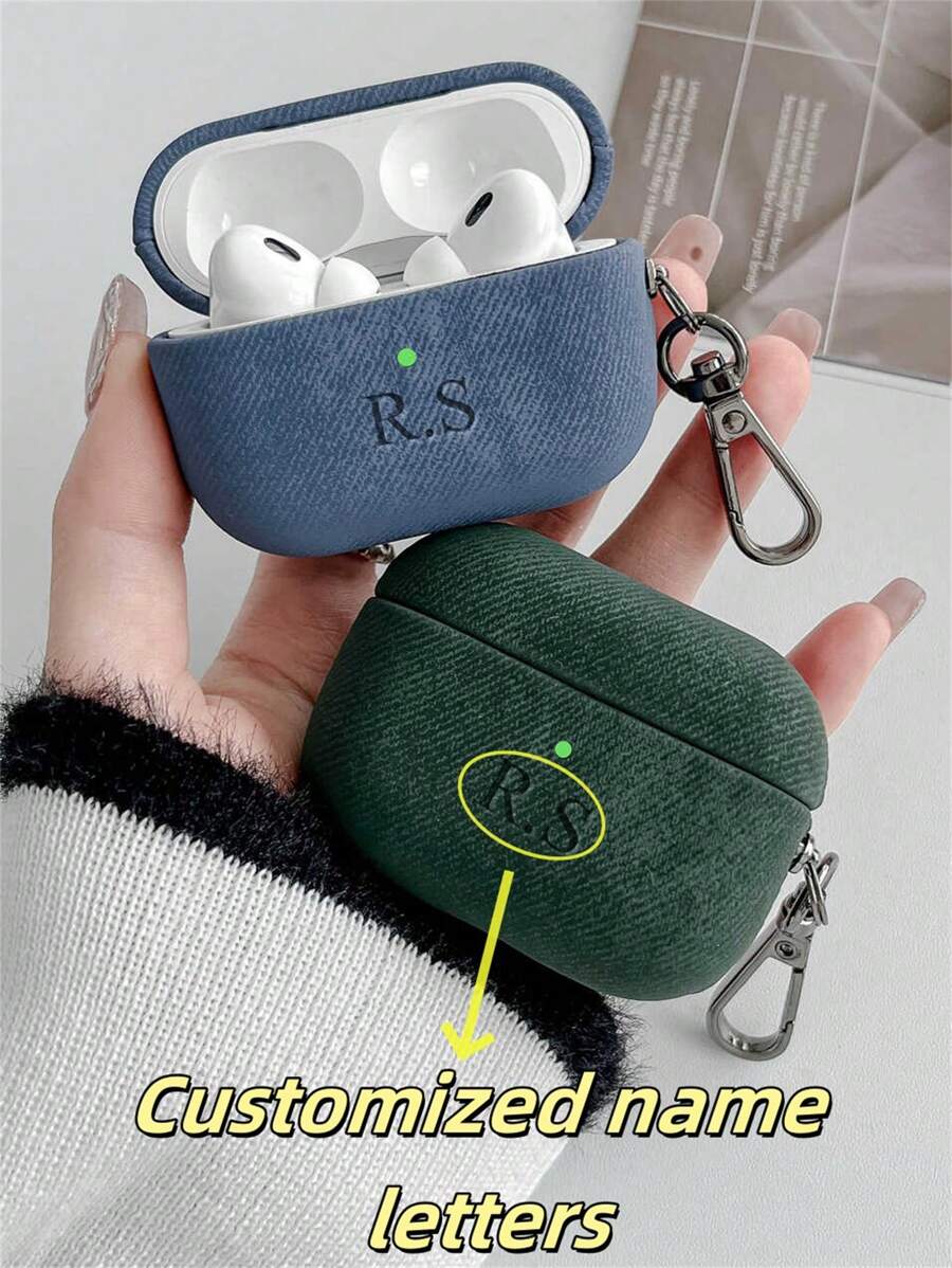 [Customized]Personalized Luxury Laser Lettering Name DIY Customized Suede Cover Compatible With Pro 1 2 3 4 Pro 2 Couple Earphone Case With Keychain Cases
