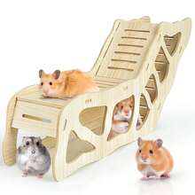 1pc Wooden Hamster, Gerbil, Golden Hamster Toy House, Hideout Tunnel, Climbing Game House, Suitable For Small Animal Villa Stairs - Multicolor - View 6