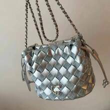 Women Shoulder Bags - 純手工編織銀色 - 查看 3