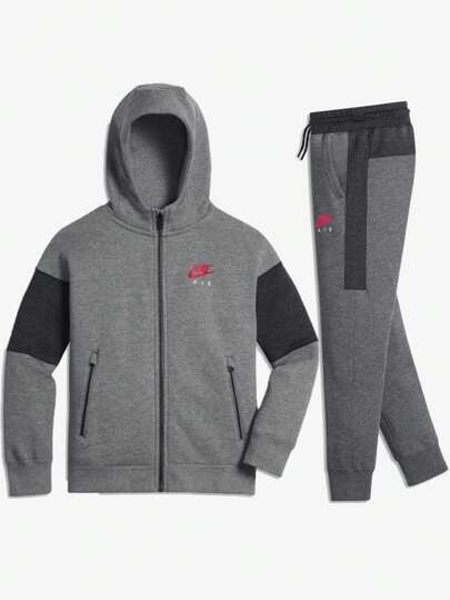  Nike Air Boys NSW Tracksuit Full Set Contrast Hoodie Joggers Sweat Bottoms