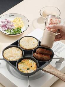 1 件 4 孔不粘煎锅，平底鸡蛋、饺子、早餐汉堡煎锅，适用于带花岗岩涂层的电磁炉，耐热和烹饪手柄，多功能早餐煎锅，适用于燃气和电磁炉