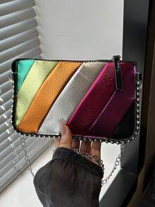 时尚彩虹色女士斜挎包，新款魅力单肩包，串珠流行手提包