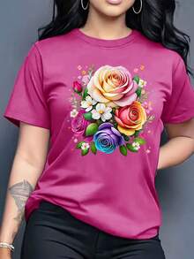 Playera estampada graficos lazo moños flores mariposa estampada muyer Letras    Casual diario casa - Lila Púrpura - Ver 1