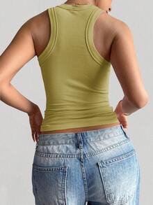 GAOVOT 女士夏季Y2K性感百搭休闲运动家居方领上衣 - 芥末黃 - 查看 2