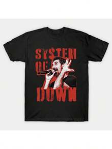 Plus Size System-Of-A-Down T-Shirt Pure Cotton Single-Sided Printed Round Neck Short Sleeved T-Shirt Big Men Size L-3XL 4XL 5X - 黑色 - 查看 1
