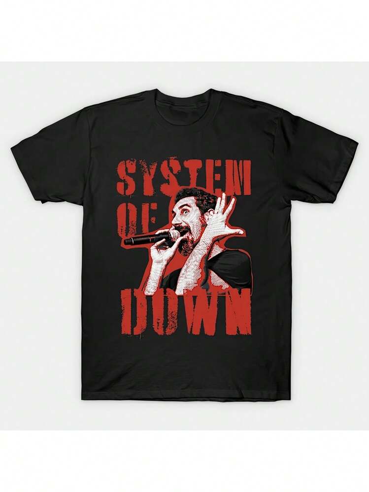 Plus Size System-Of-A-Down T-Shirt Pure Cotton Single-Sided Printed Round Neck Short Sleeved T-Shirt Big Men Size L-3XL 4XL 5X - Black - View 1