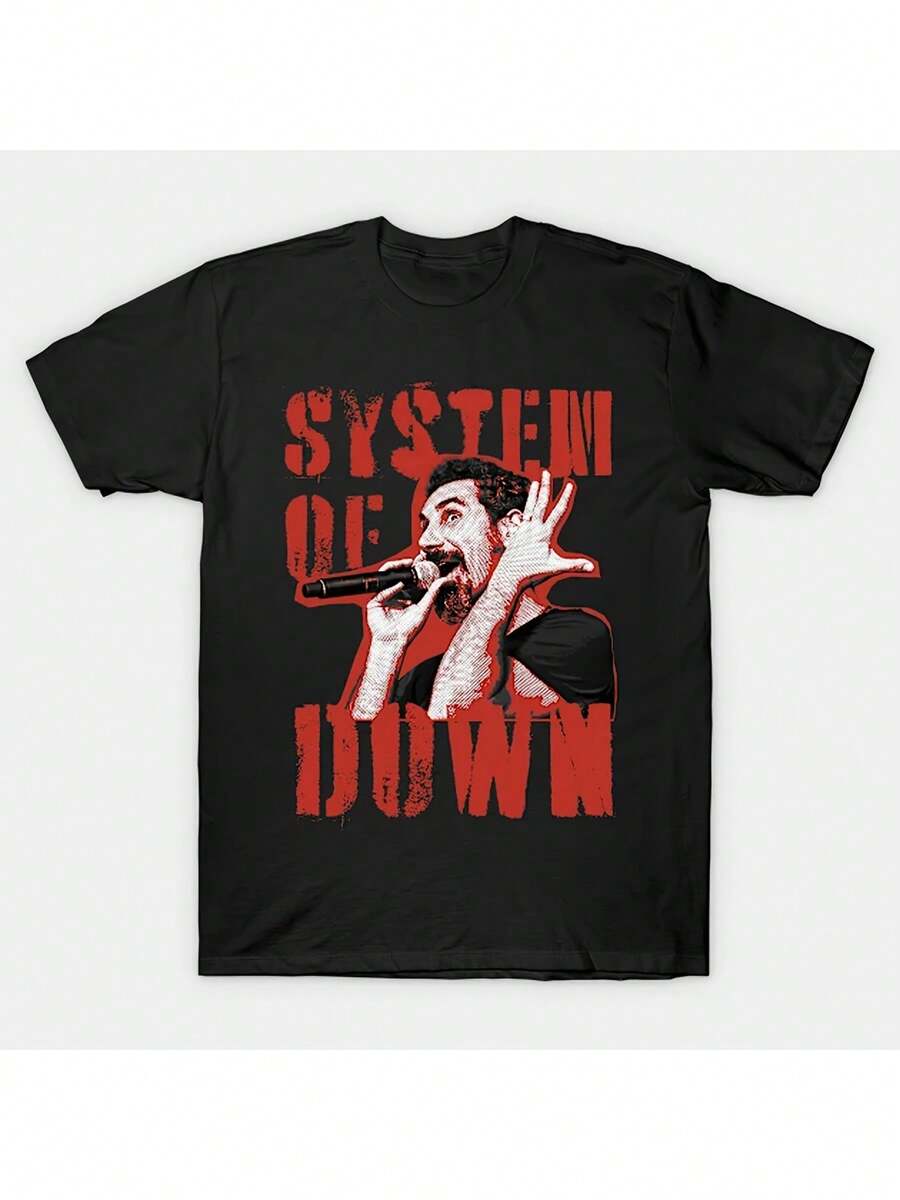 Plus Size System-Of-A-Down T-Shirt Pure Cotton Single-Sided Printed Round Neck Short Sleeved T-Shirt Big Men Size L-3XL 4XL 5X - 黑色 - 查看 1