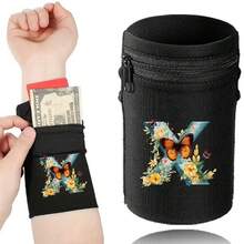 1件时尚字母印花轻便手机臂带口袋腕包/腕带/腕带口袋，适合旅行、散步、跑步、骑行和瑜伽。钱包袋可容纳现金、钥匙、卡片、身份证 - 圣诞节必备 - 黑色 - 查看 24