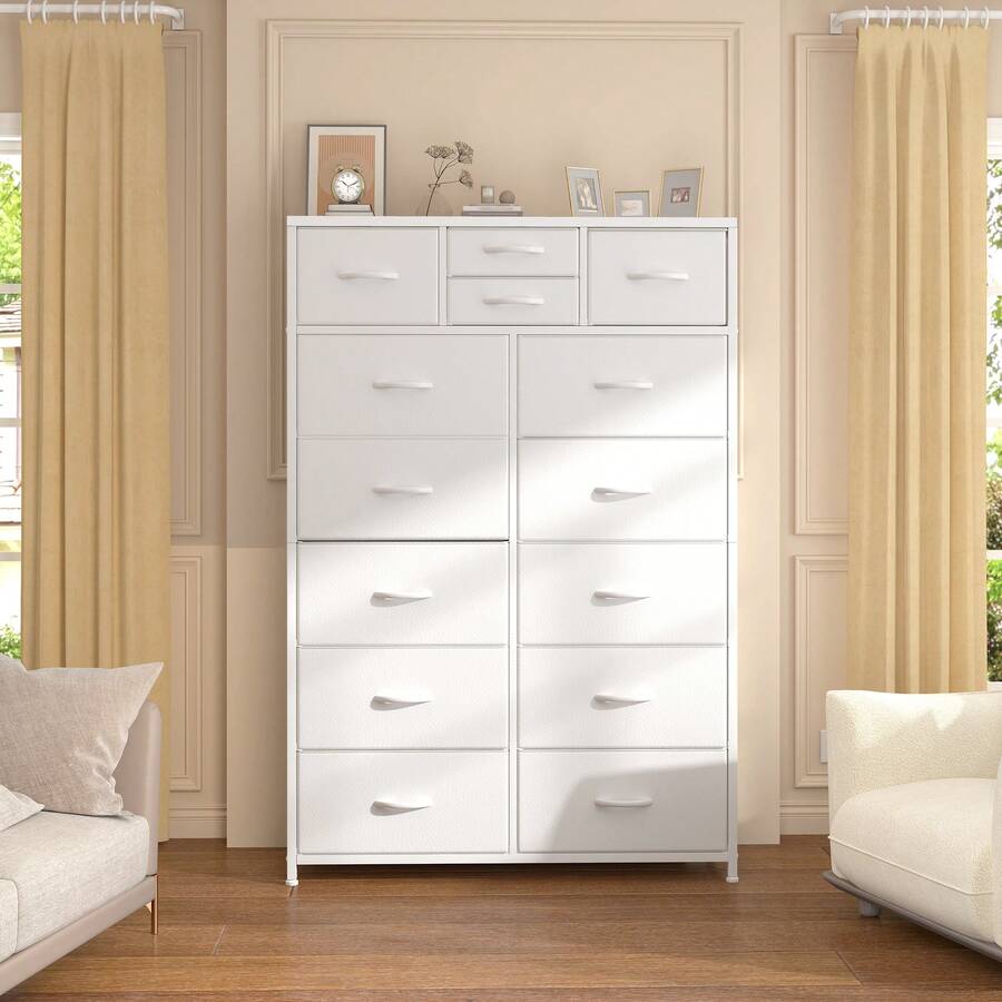 Sturdy 52.2"H Tall Fabric Dresser With Wood Top & Metal Frame , Multi-Use And Large Capacity Clothes Storage For Bedroom , White - 白色 - 查看 1