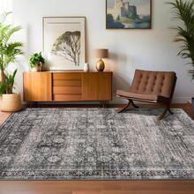 Washable Rugs For Living Room Vintage Rugs With Non-Slip Backing, Low Pile Stain-Resistant Distressed Oriental Carpet, Indoor Foldable Floral Print Floor Covering For Bedroom - Green Camel - View 3
