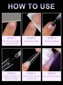 300pcs Square Nail Stickers - Flat Acrylic Nail Stickers Without C-Curve, Half-Covered, Transparent Material, Women False Nails - Clear - View 5