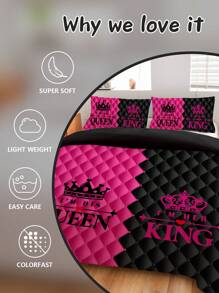 3pcs Diamond Patchwork Crown Duvet Cover Set, Comfortable Bedding, 1 Duvet Cover + 2 Pillowcases, Made Of Skin-Friendly 100% Polyester Fiber, Suitable For Bedroom, Dorm, Or Travel - Multicolor - View 8
