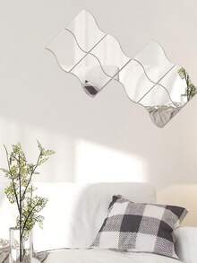 6/12片/套 波浪几何镜面墙贴，3D艺术DIY亚克力镜面墙贴，自粘防水墙贴，适用于家居客厅卧室沙发电视背景墙装饰、办公室墙面装饰，无需钻孔防水镜面贴片，易于安装且用途广泛，返校必备，撕掉外层保护膜！最佳生日礼物（仅供装饰，不可用作镜子，可能会导致变形），家居装饰，返校房间装饰，学习用品