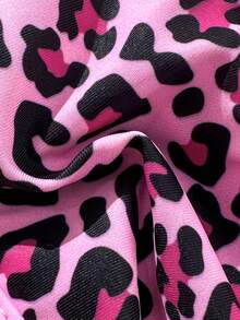Women's Backless Leopard Print Patchwork Bikini Set (Top And Bottom), Casual Summer - Dark Pink - View 7