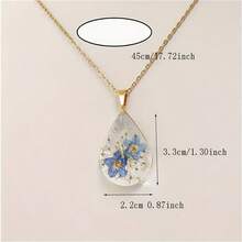 Water Droplet Shape Necklace, Handmade Pressed Flower Necklace, Lace Pressed Wildflower, Forget-Me-Not Flowers Symbolize True Love And Respect - 藍色 - 查看 4