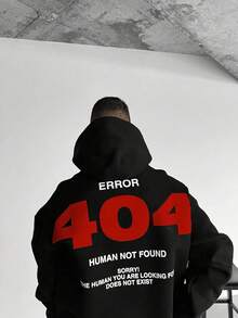 هودي كاجوال للرجال مطبوع عليه شعار 404 مبطن حراريًا، للخريف والشتاء، بأكمام طويلة