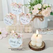 VICKYO 10/20 套装香薰泡泡蜡烛，小方块蜡烛，配有亚克力盒、粉色丝带和花卡，非常适合派对装饰、桌子中心装饰、迎婴派对、婚礼新娘送礼会派对礼物