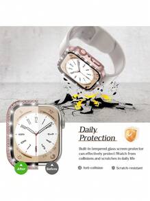 2pcs/Set Fashionable Glamorous Rhinestone Decor Smart Watch Case For Men Women 2 In 1 Ultra-Thin Tempered Glass Screen Protector Cover, For Apple Watch 38/40/41/42/44/45/46/49mm, For Apple Watch Series Ultra/SE/11/10/9/8/7/6/5/4/3/2/1, Starlight Color+Pink