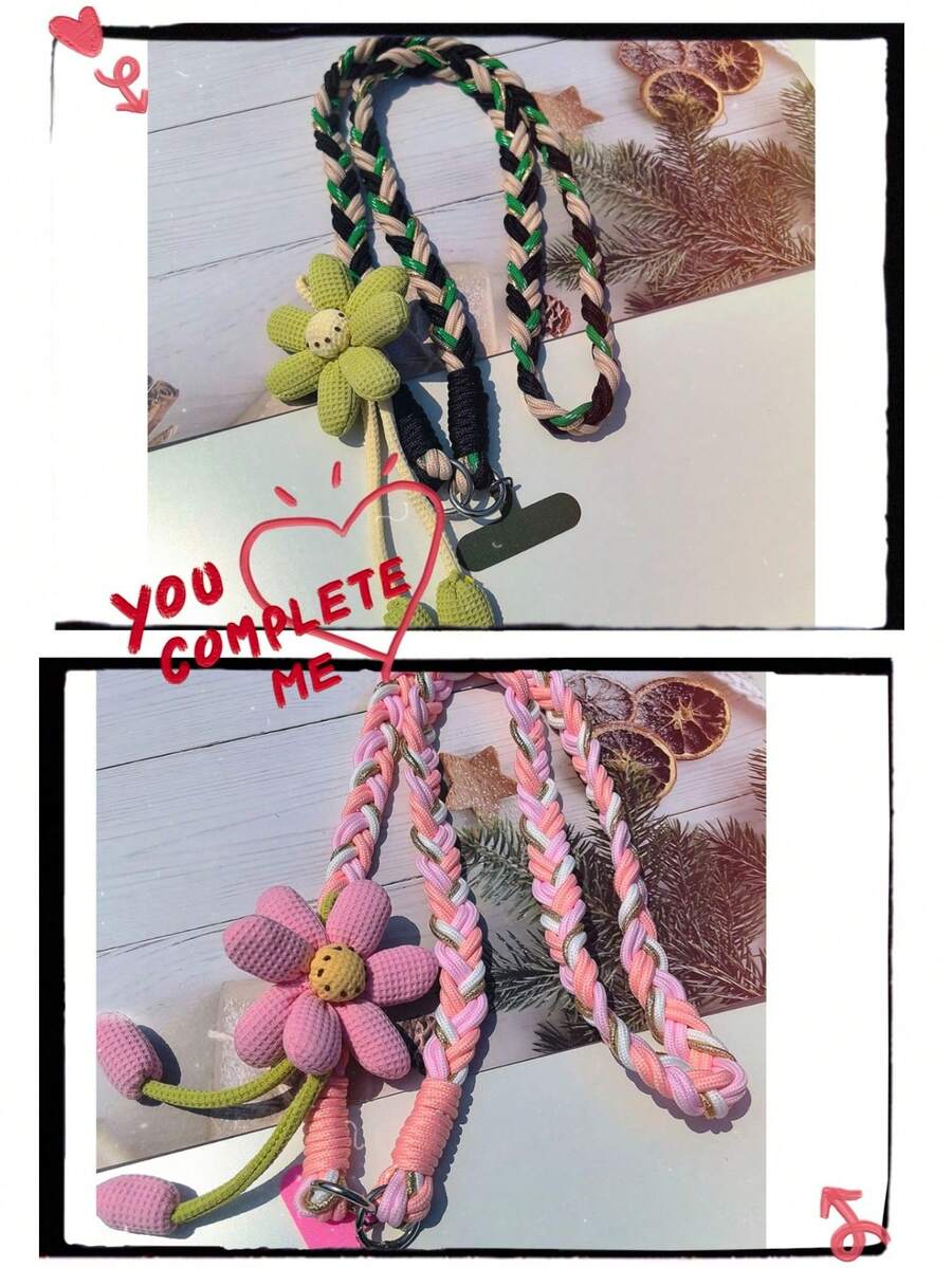 DUDU GOURMANT-Portable Flower Phone Lanyard, Universal Phone Crossbody Strap Wristband Lanyard-2PCS. FASHIONABLE & PORTABLE CROSS-BODY PHONE LANYARD: This Colorful Braided Strap With Flower Accessories Is Fashionable And Beautiful. The Cross-Body Phone Lanyard Is Easy To Carry And Versatile.