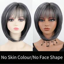 MGrey Medium Length Bob Wig With Bangs Layered Straight Hair Wigs For Women Salt Pepper Wig With Dark Roots Natural Dark Grey Daily Hairstyle Lightweight Hair Replacement Wig8001 - 漸變灰色 - 查看 6