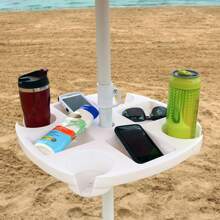 1pc Beach Umbrella Tray With White Plastic Material, Includes 4 Cup Holders And 4 Snack Bars, Suitable For Beach, Outdoor Patio, Garden, Or Pool Use,Outdoor Organizerfor Cups, Phones, Fashion Glasses- DurablePlastic With Umbrella Slot, Portable ForPoolside,Picnics,Travel Accessories, PicnicEssentials, Functional Storage, SturdyConstruction,Vacation EssentialsTem!
