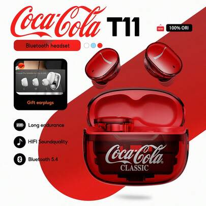Coca Cola T11 入耳式蓝牙耳机，配备蓝牙 5.4、ENC 降噪、5 小时续航、触控和多系统兼容性