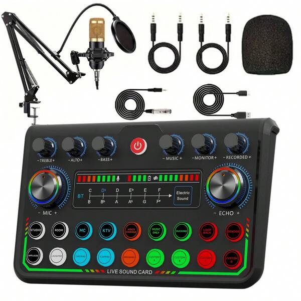 Podcast Equipment Bundle, Condenser With Voice Changer, Recording Studio Package - Podcast Microphone Bundle For Laptop, Streaming/Live Broadcast Recording